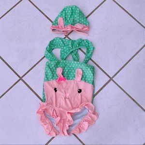 Cute Toddler Swim Suit and Hat Set Baby Girl